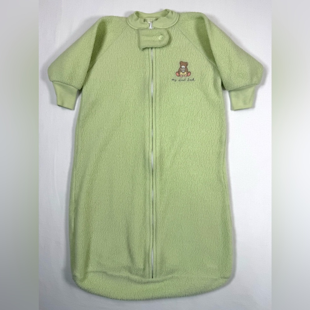 CARTERS‎ Baby Fleece Y2K Sleep Gown Cottagecore Teddy Bear Sage Green 0-3 Months